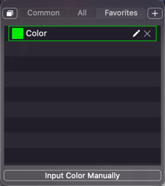 Color picker panel in favorite colors mode