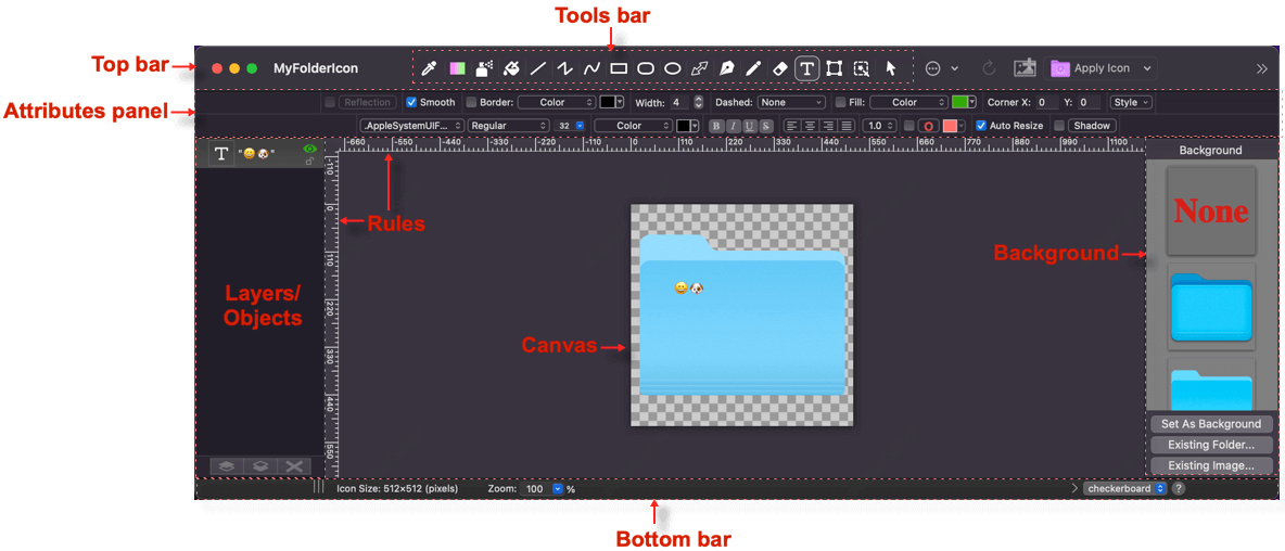 Draw, sketch and edit your folder icon in a window.